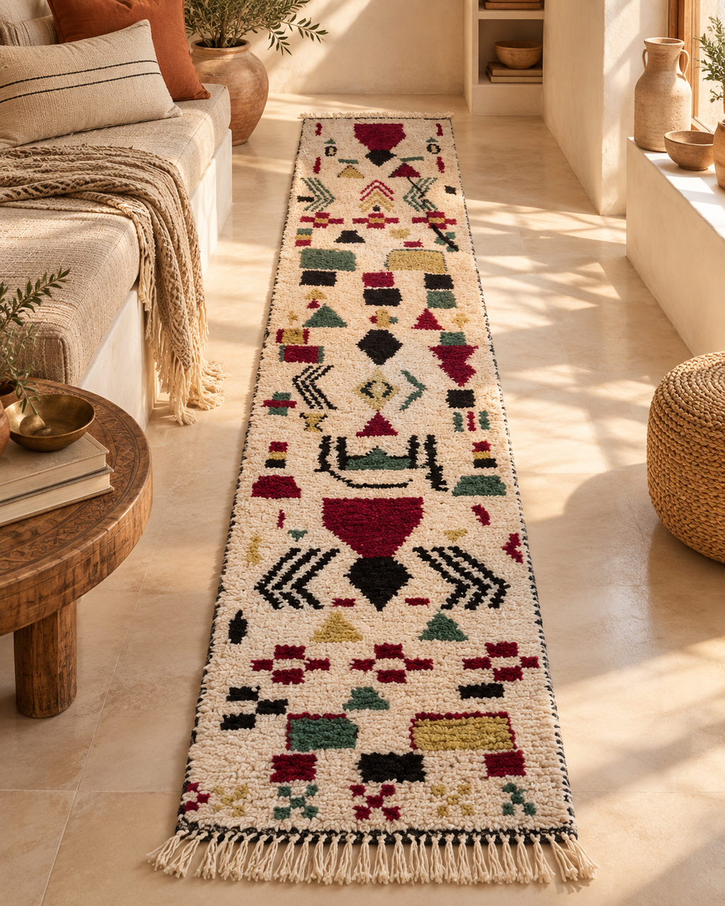 Handwoven Moroccan Berber Rug – Atlas Geometric Wool Carpet with Traditional Tribal Symbols