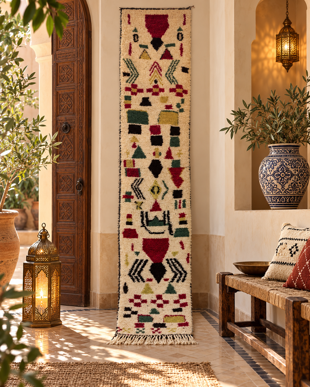 Handwoven Moroccan Berber Rug – Atlas Geometric Wool Carpet with Traditional Tribal Symbols