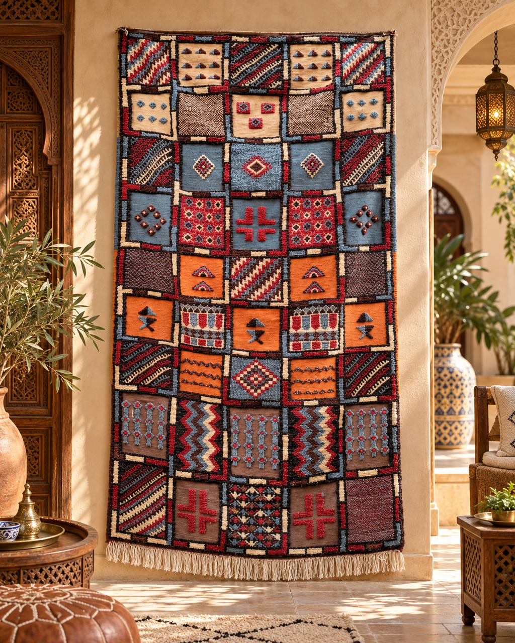 Authentic Moroccan Berber Rug – Handwoven Akhnif Style Wool Carpet with Colorful Tribal Motifs