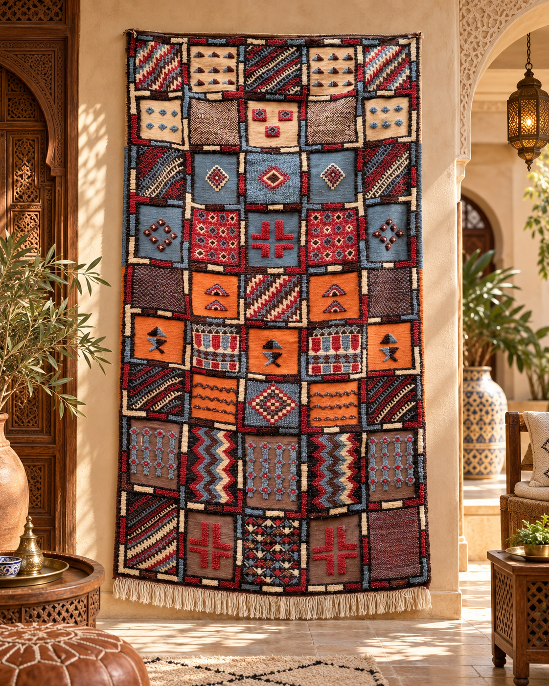 Authentic Moroccan Berber Rug – Handwoven Akhnif Style Wool Carpet with Colorful Tribal Motifs