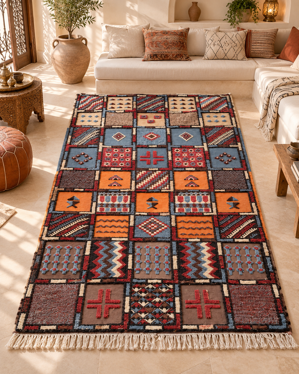 Authentic Moroccan Berber Rug – Handwoven Akhnif Style Wool Carpet with Colorful Tribal Motifs