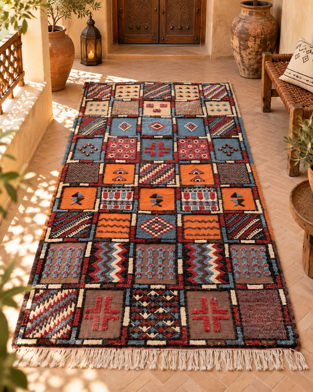 Authentic Moroccan Berber Rug – Handwoven Akhnif Style Wool Carpet with Colorful Tribal Motifs