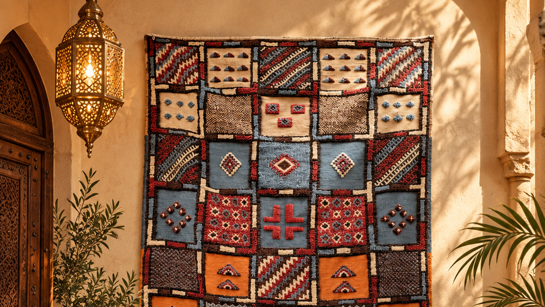 Authentic Moroccan Berber Rug – Handwoven Akhnif Style Wool Carpet with Colorful Tribal Motifs