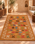 Authentic Moroccan Berber Rug – Mustard Wool Carpet with Traditional Amazigh Symbols