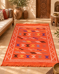 Orange Moroccan Berber Rug – Handmade Wool Carpet with Traditional Tribal Patterns