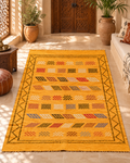 Golden Moroccan Berber Rug – Handmade Wool Carpet with Minimal Amazigh Patterns