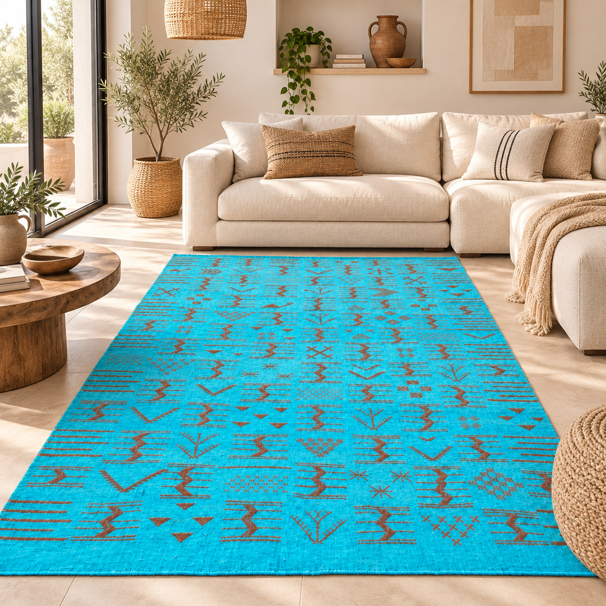 Tapis Berbère Turquoise Azilal – Motifs Tribaux Marocains Faits Main