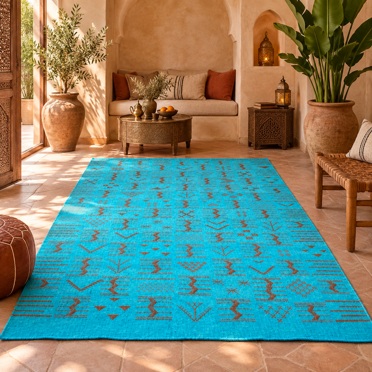 Tapis Berbère Turquoise Azilal – Motifs Tribaux Marocains Faits Main