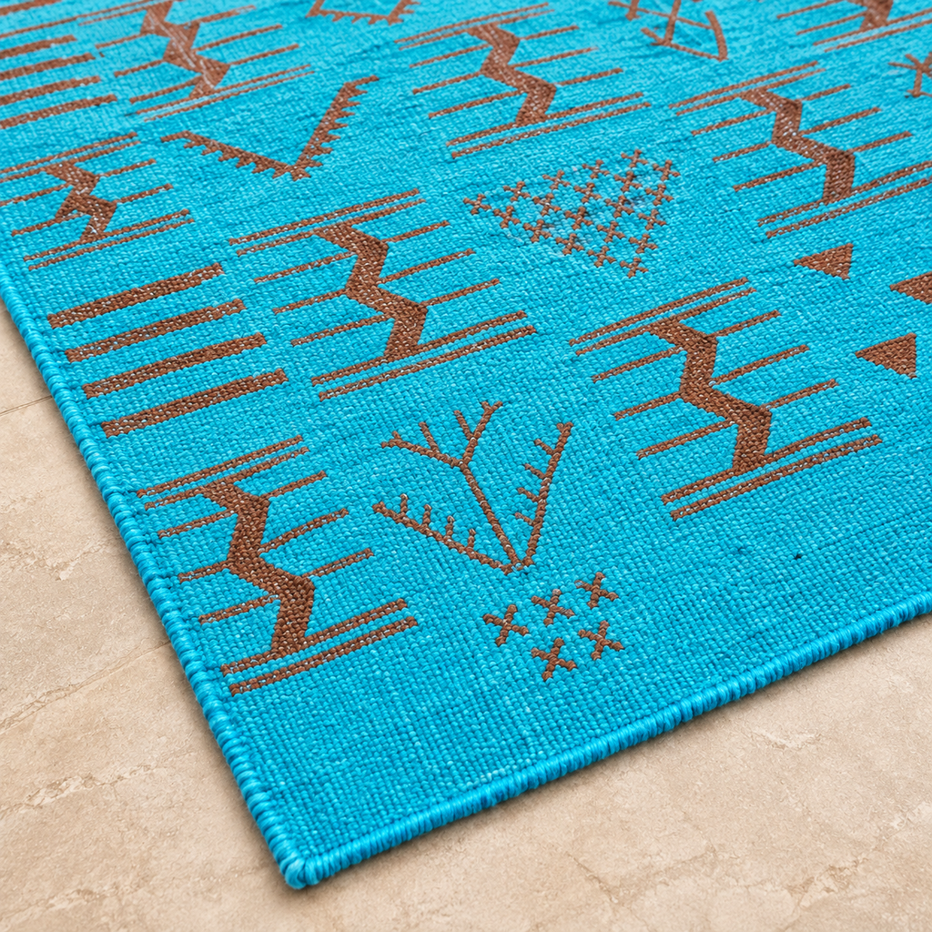 Tapis Berbère Turquoise Azilal – Motifs Tribaux Marocains Faits Main