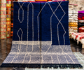 Midnight Blue Moroccan Beni Ourain Rug – Handmade Wool Carpet with Modern Berber Geometric Design