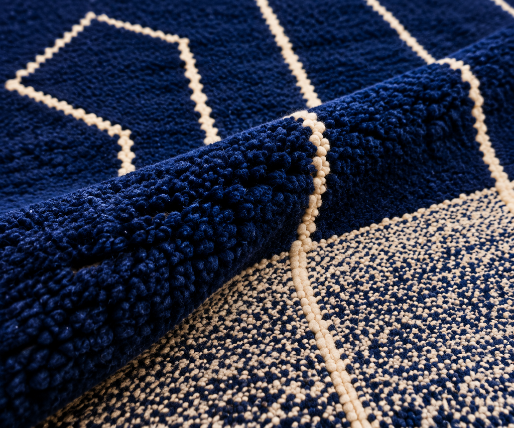Midnight Blue Moroccan Beni Ourain Rug – Handmade Wool Carpet with Modern Berber Geometric Design