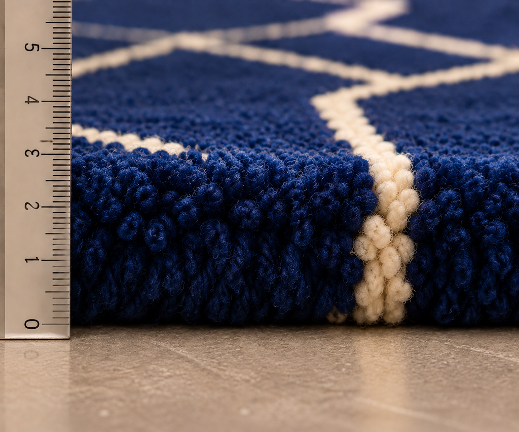 Midnight Blue Moroccan Beni Ourain Rug – Handmade Wool Carpet with Modern Berber Geometric Design